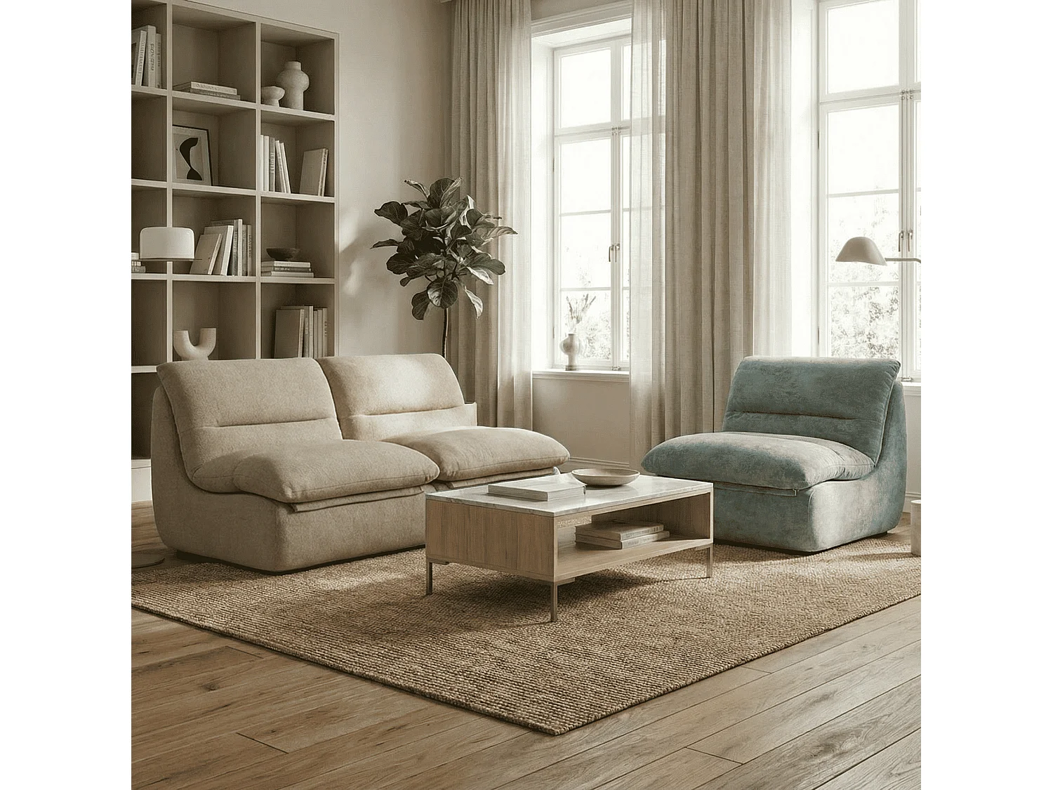 Nuvia Living Set 3-Sitzer - Sand und Salbei