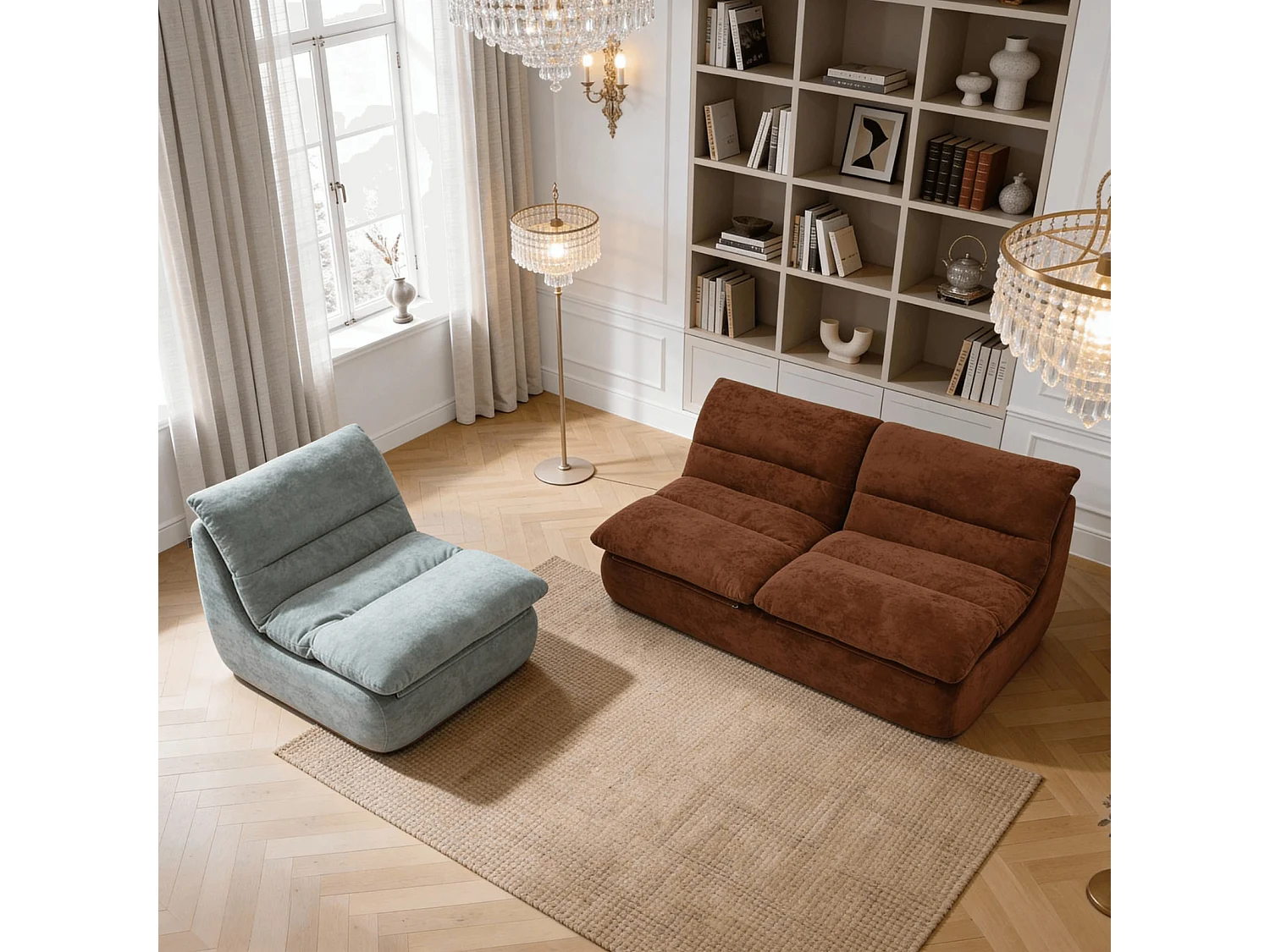 Coco Living Nuvia Living Set 3-Sitzer - Schokolade und Salbei