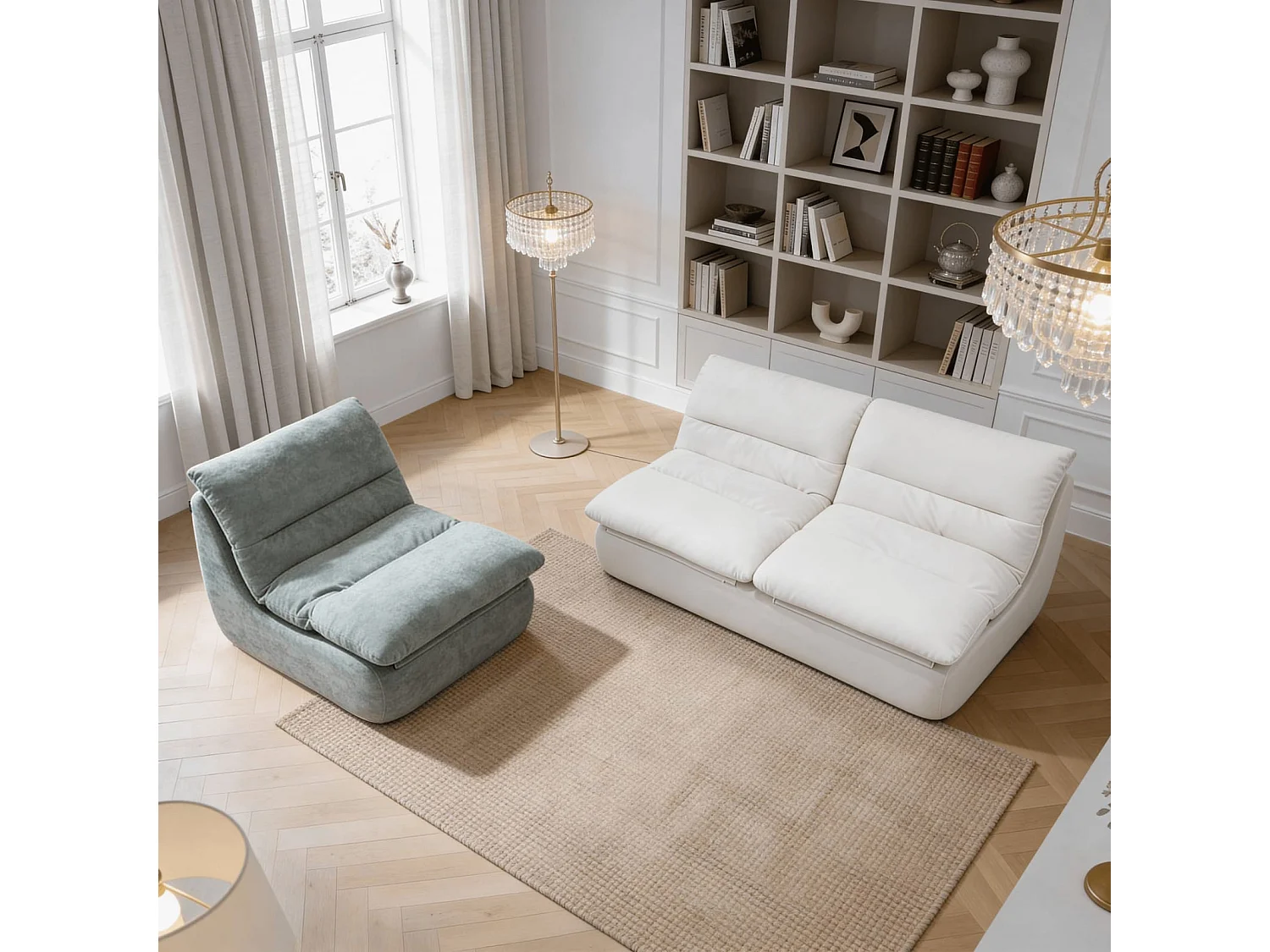 Coco Living Nuvia Living Pack Bank + Fauteuil 3-zits - Wit En Saliegroen - 160 X 100 X 73 Cm