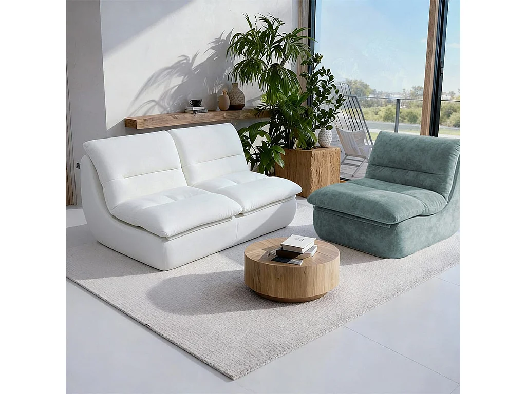 Coco Living Nuvia Living Pack Bank + Fauteuil 3-zits - Wit En Saliegroen - 160 X 100 X 73 Cm