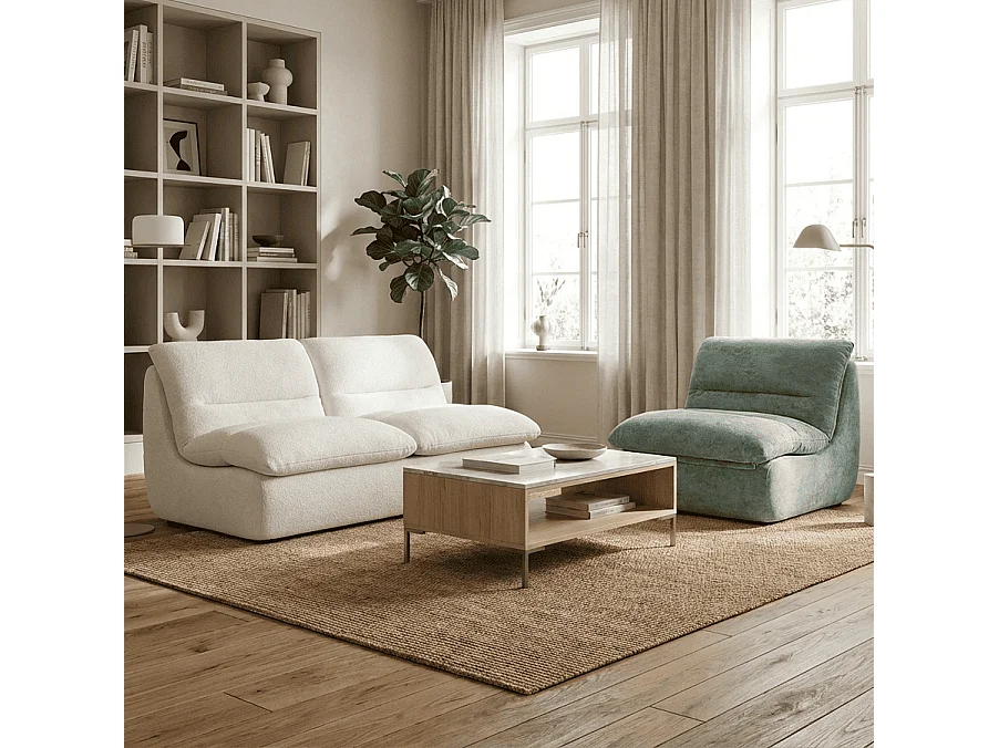 Coco Living Nuvia Living Pack Bank + Fauteuil 3-zits - Wit En Saliegroen - 160 X 100 X 73 Cm