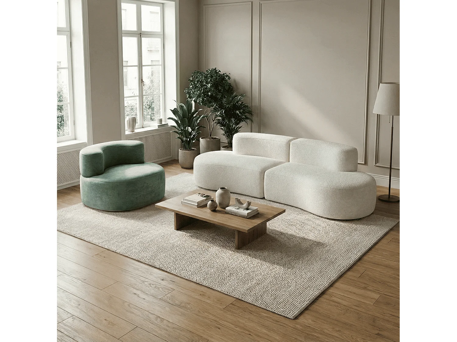 Coco Living Pack Lounge Canapé et fauteuil - blanc et sauge