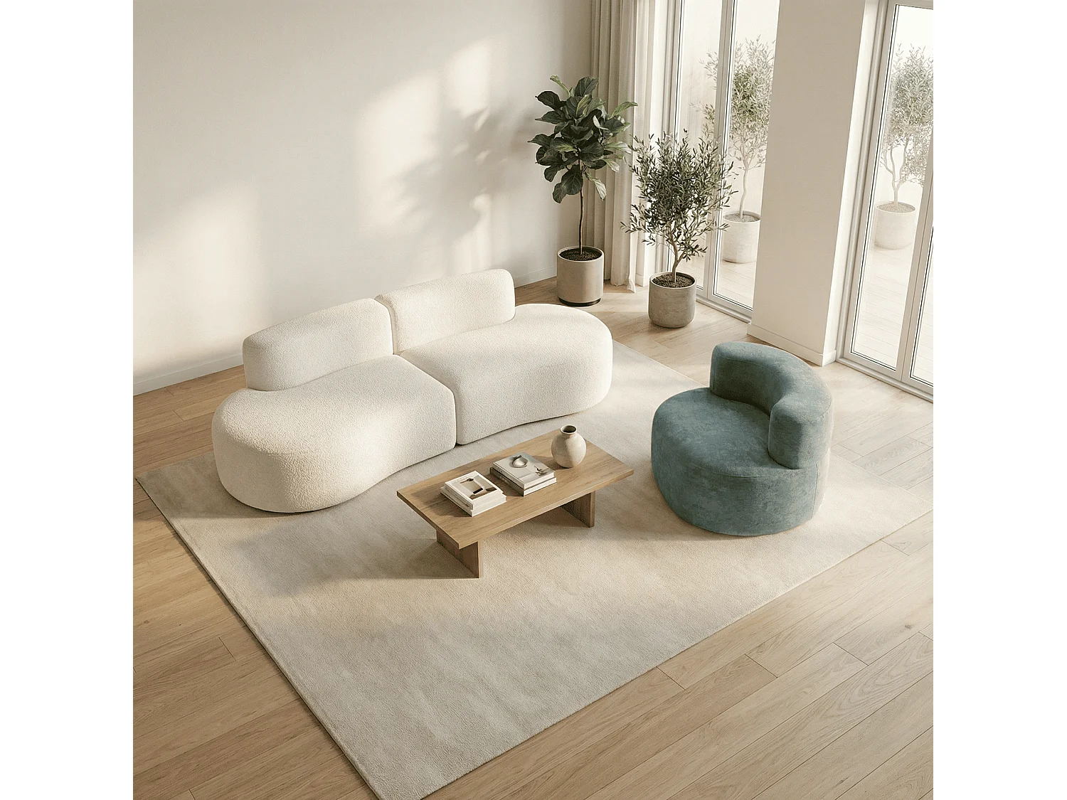 Coco Living Pack Lounge Canapé et fauteuil - blanc et sauge