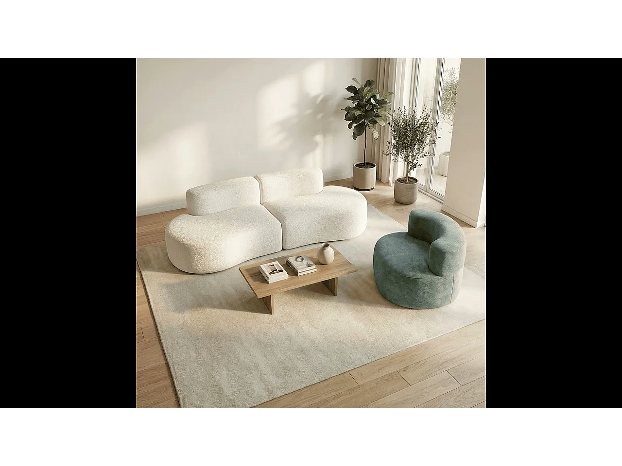 Coco Living Zestaw Lounge sofa i fotel – biały i szałwia