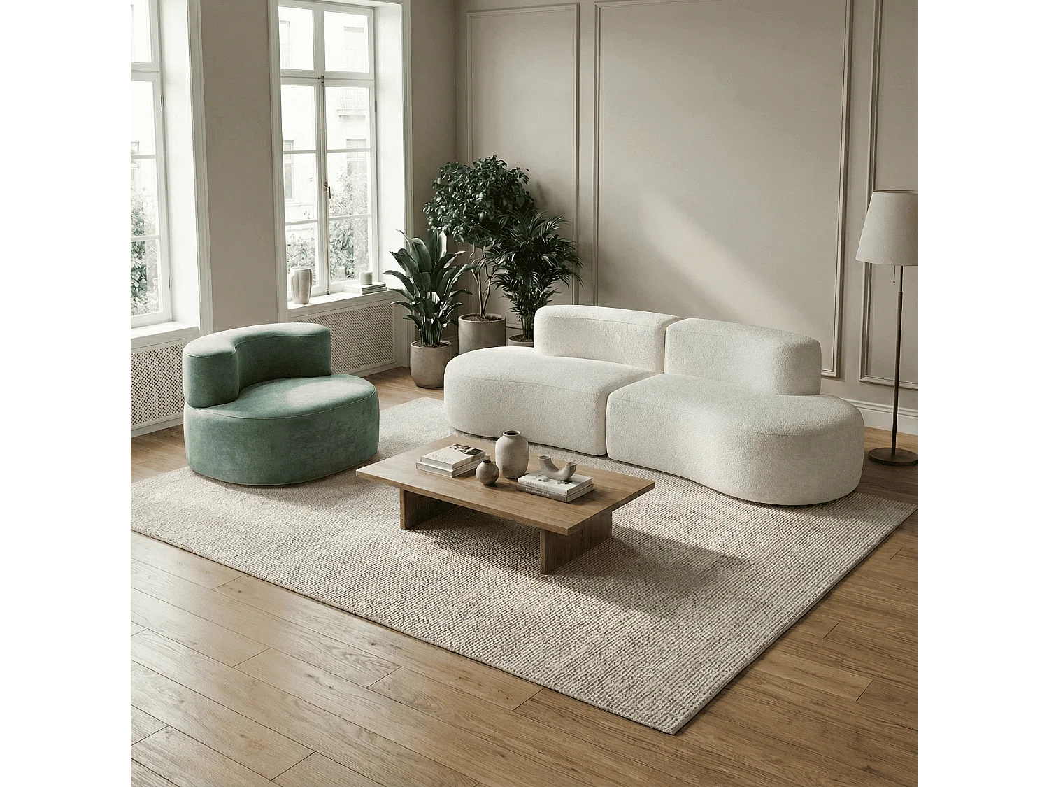 Coco Living Pack Lounge Canapé et fauteuil - blanc et sauge