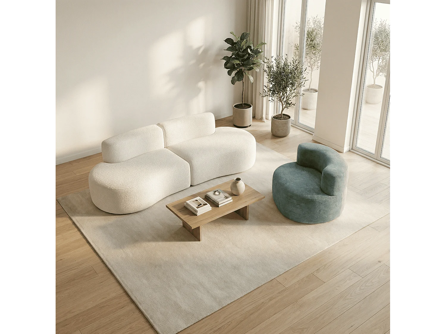 Coco Living Pack Lounge Canapé et fauteuil - blanc et sauge