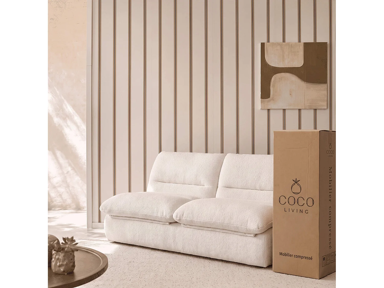Canapé 2 places en tissu blanc cassé COCO NUVIA
