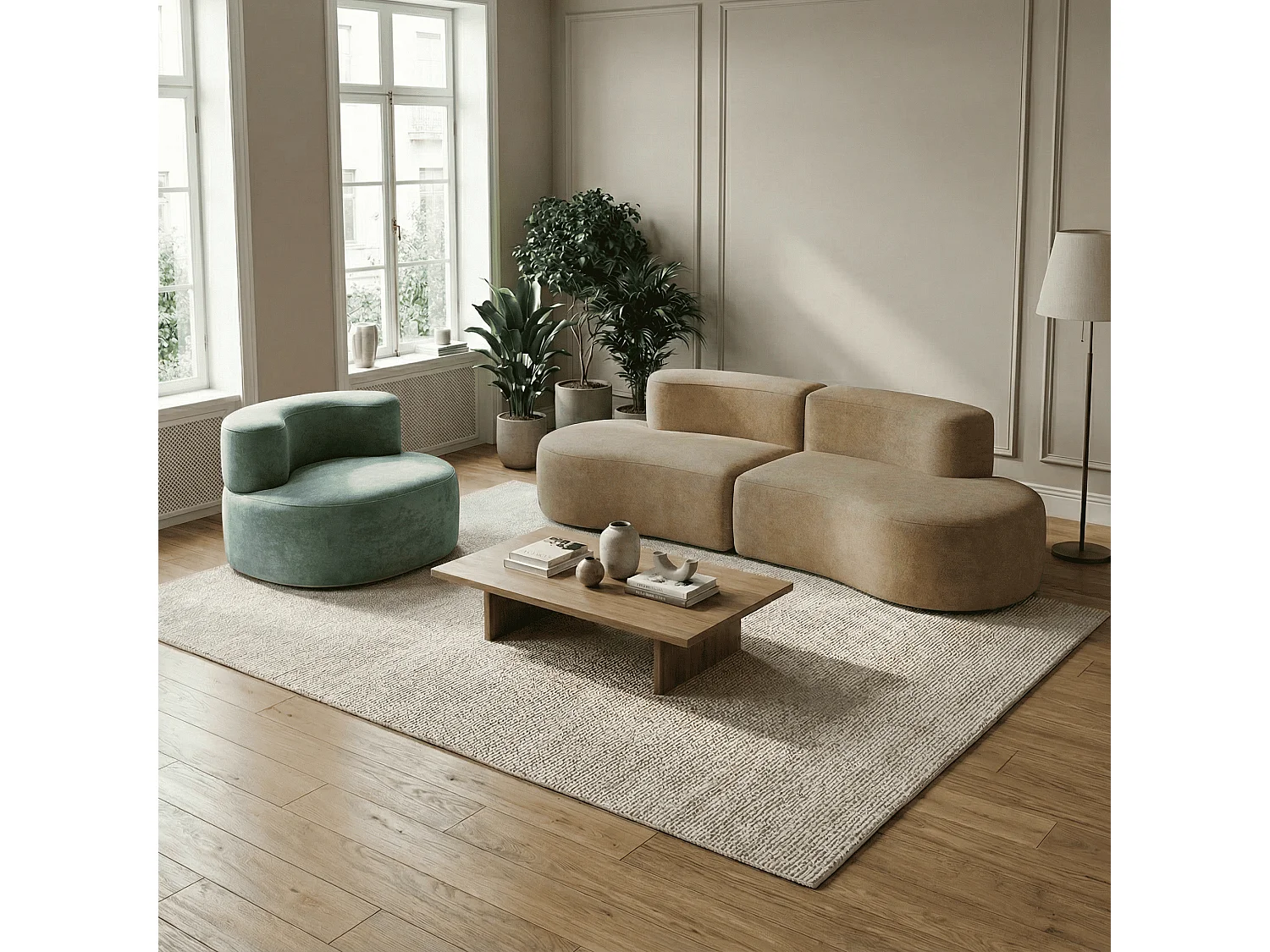 Lounge-Set Sofa und Sessel - Sand und Salbei