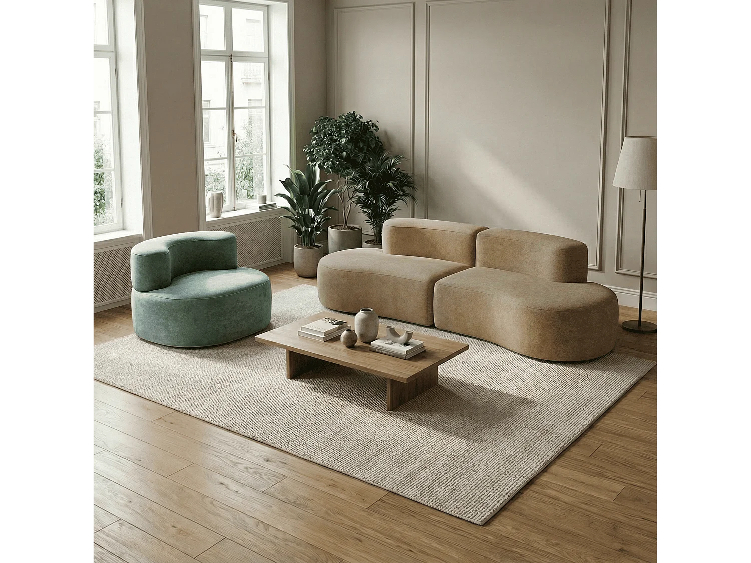Coco Living Lounge-Set Sofa und Sessel - Sand und Salbei