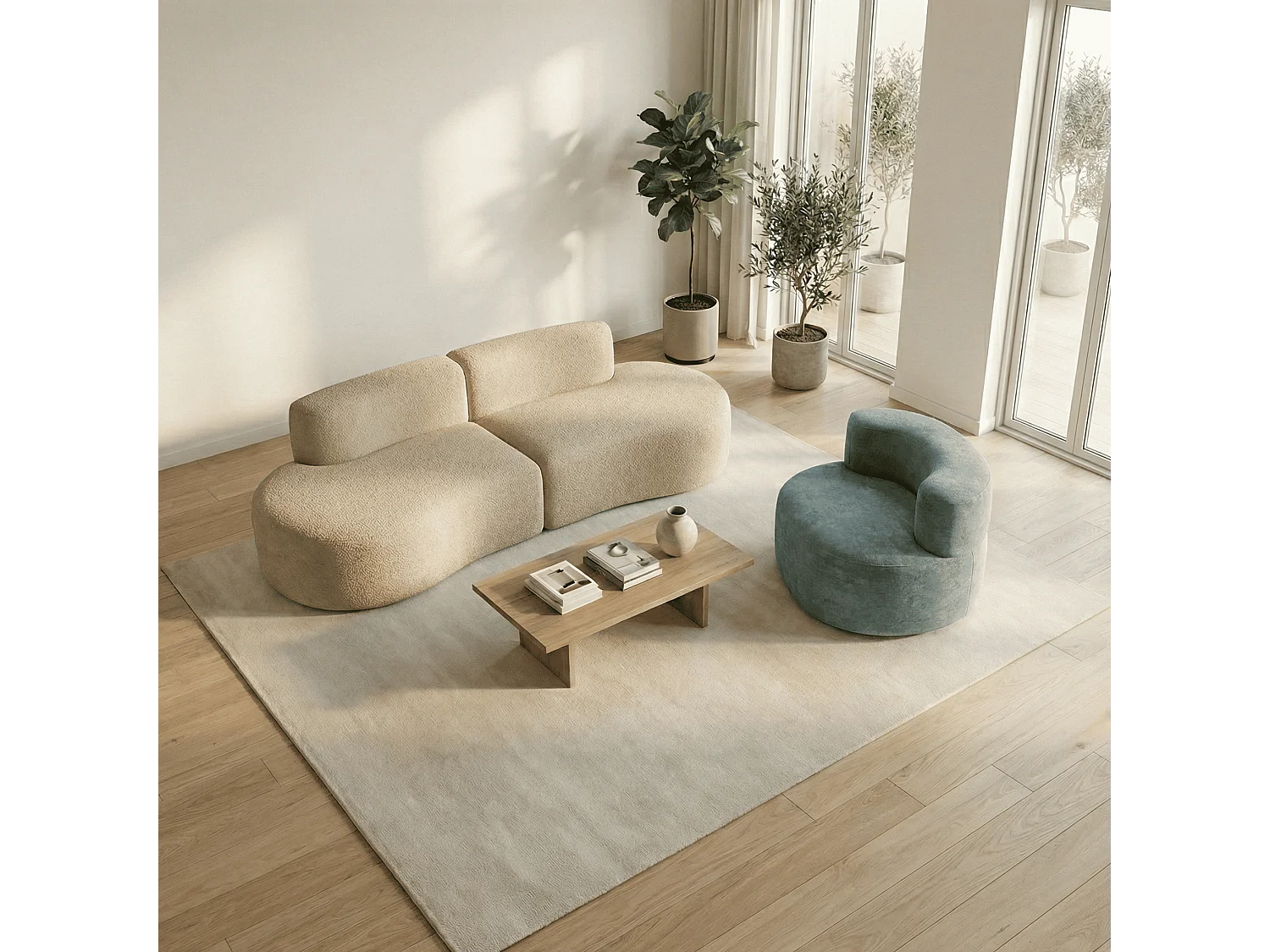 Coco Living Lounge-Set Sofa und Sessel - Sand und Salbei