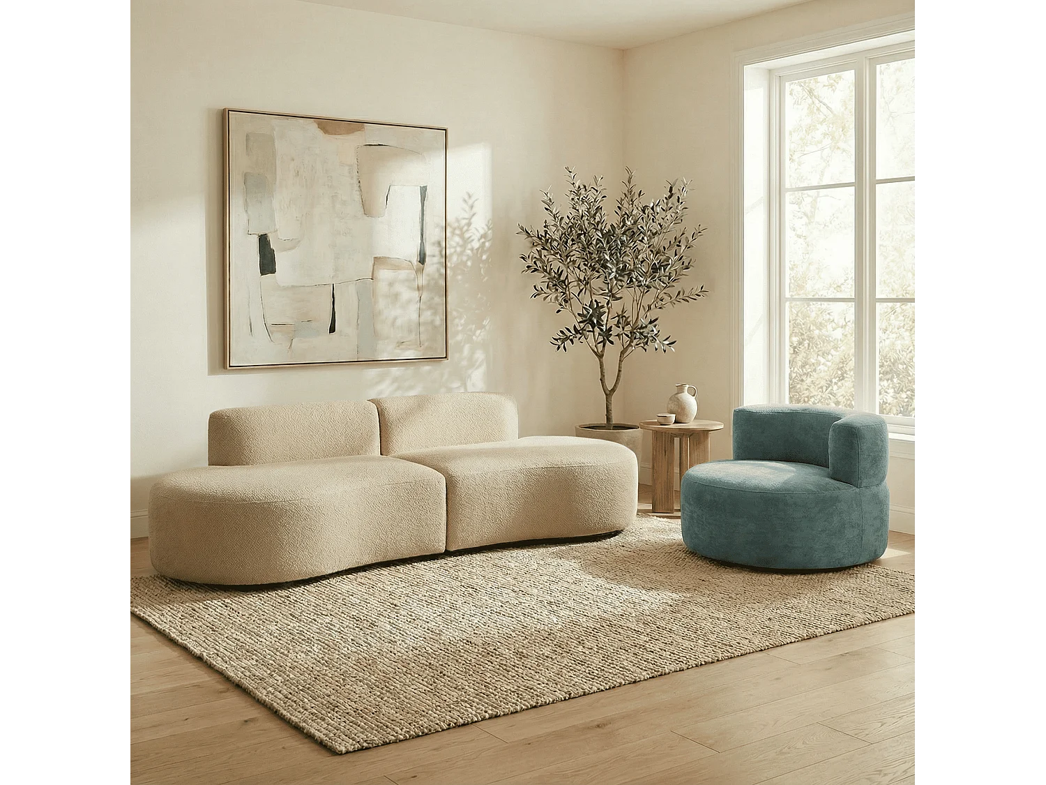 Coco Living Lounge-Set Sofa und Sessel - Sand und Salbei