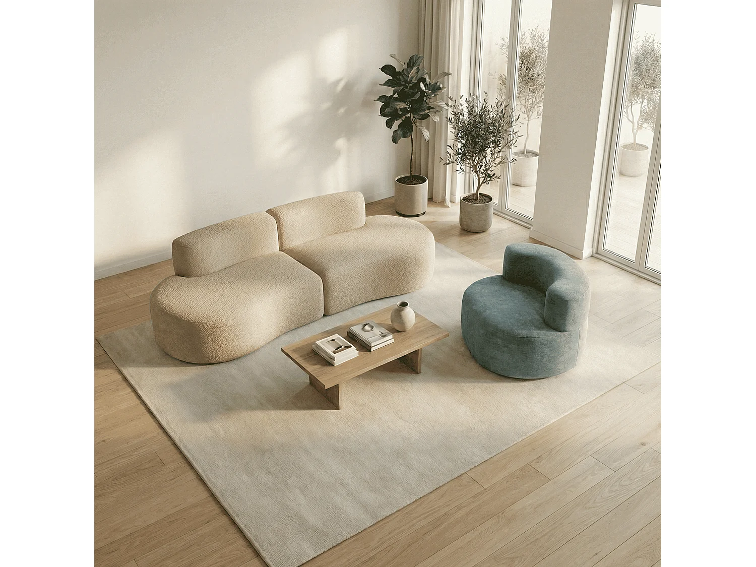 Pack lounge canapé et fauteuil - sable et sauge