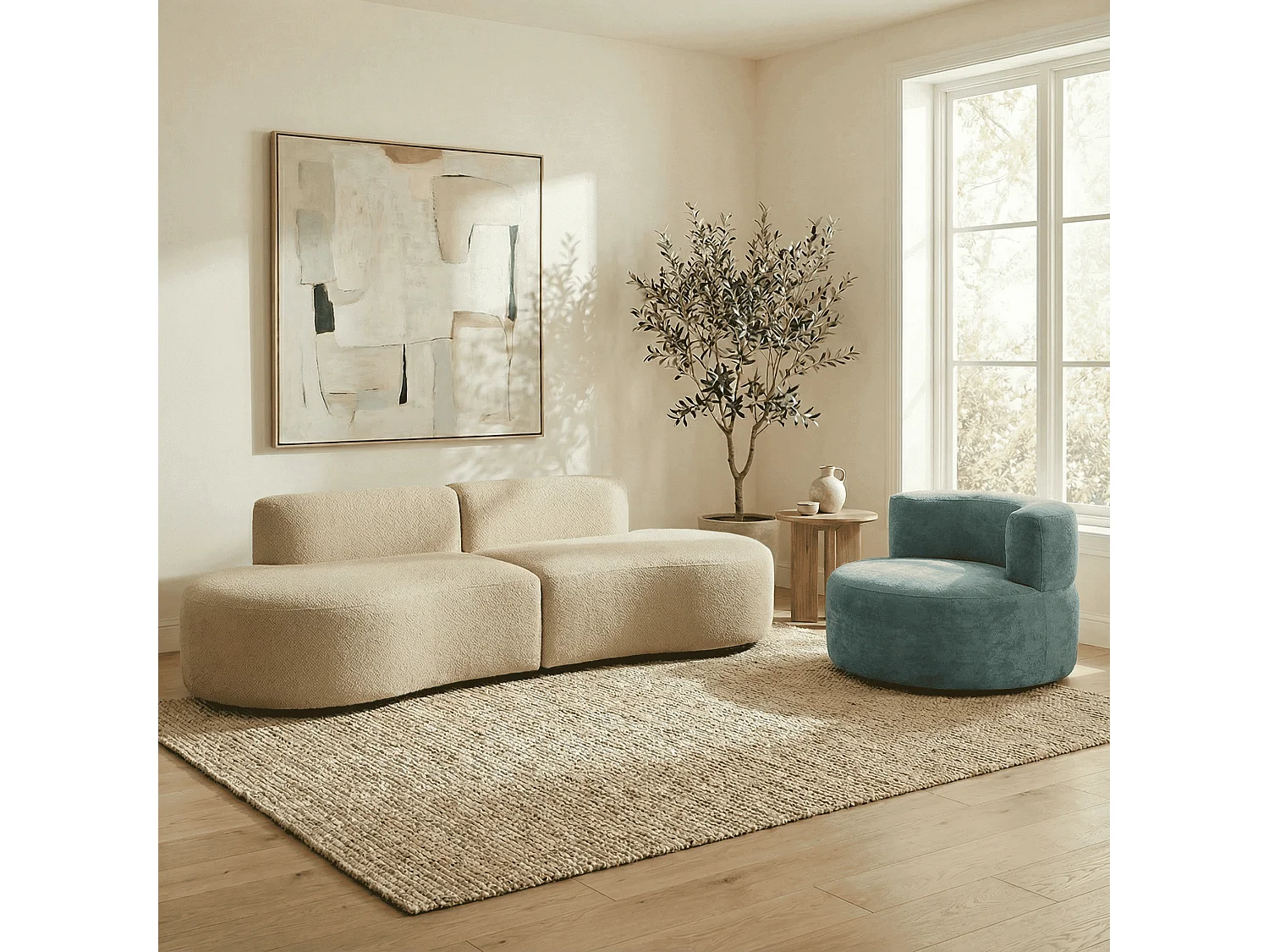 Pack lounge canapé et fauteuil - sable et sauge