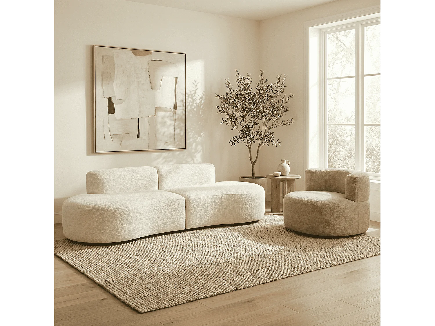 Coco Living Pack Lounge Canapé et fauteuil - blanc et sable