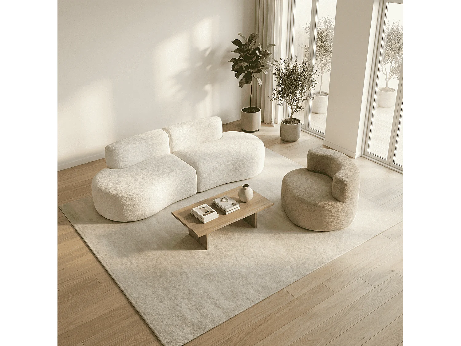Pack lounge canapé et fauteuil - blanc et sable