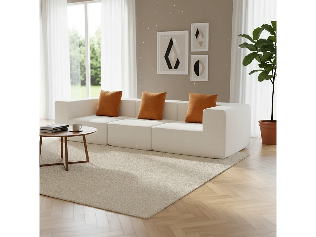 Canapé Compressé  3 places Pure en flannelle - Blanc / orange