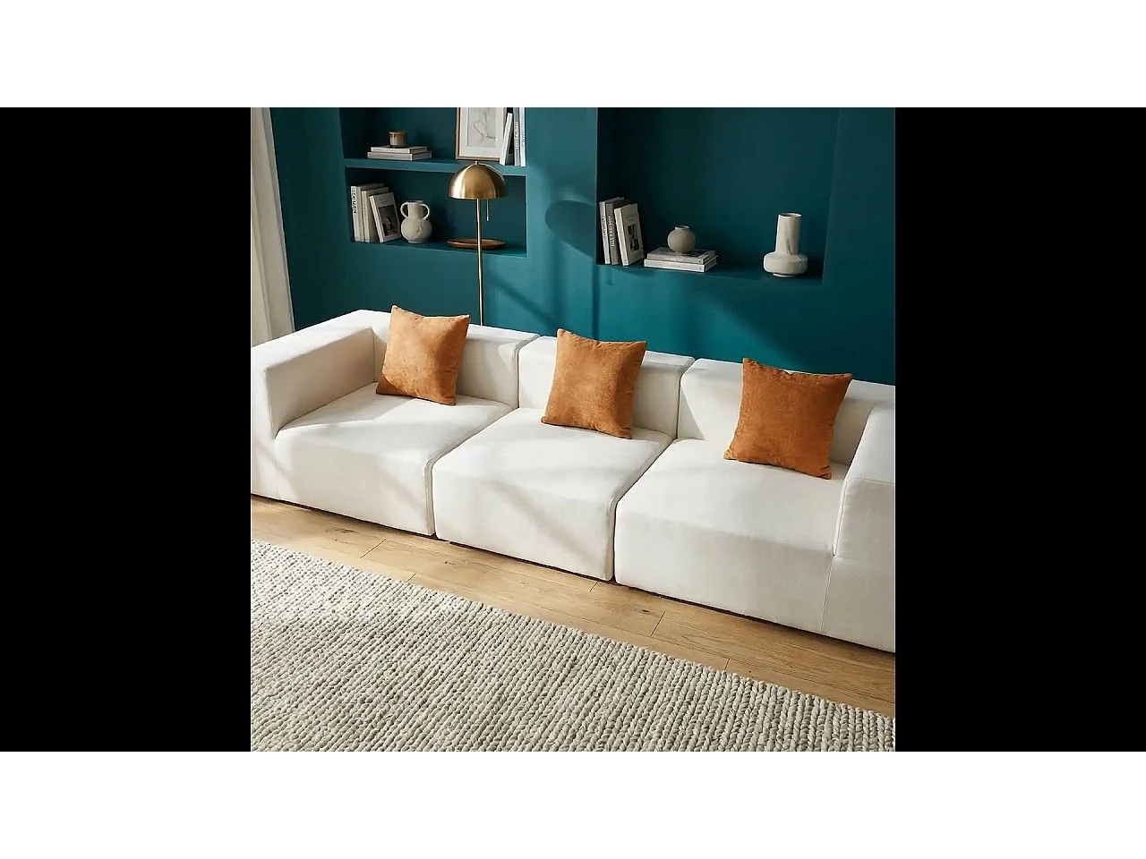 Coco Living Canapé Compressé  3 places Pure en flannelle - Blanc / orange