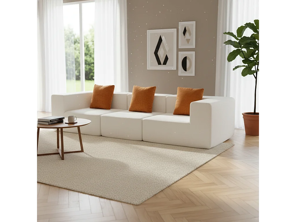 Canapé Compressé  3 places Pure en flannelle - Blanc / orange