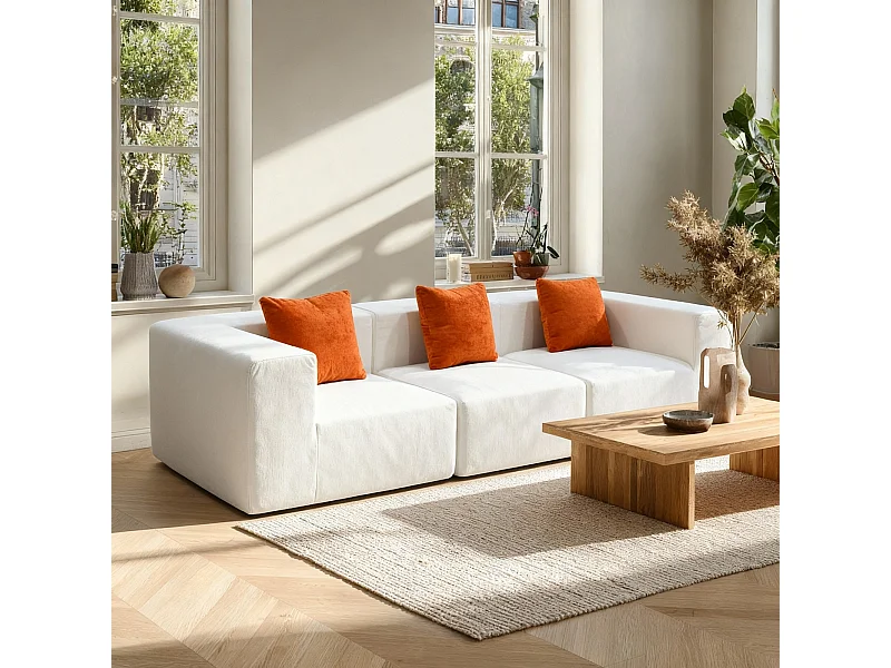 Canapé Compressé  3 places Pure en flannelle - Blanc / orange