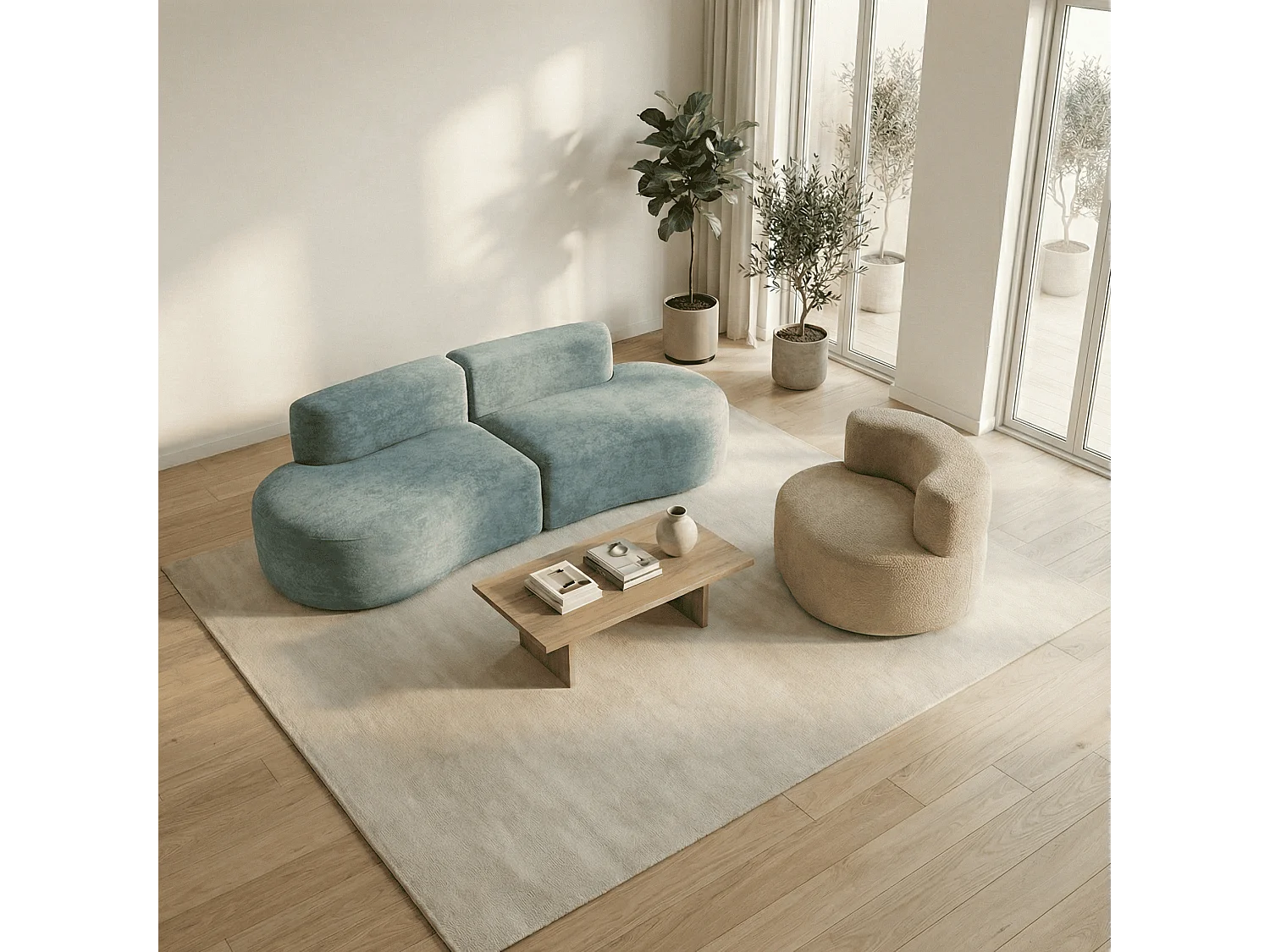 Coco Living Pack Lounge Canapé et fauteuil - sauge et sable