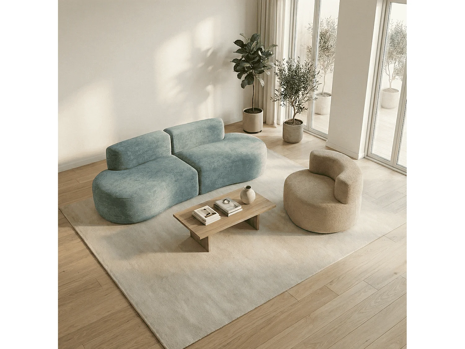 Pack lounge canapé et fauteuil - sauge et sable