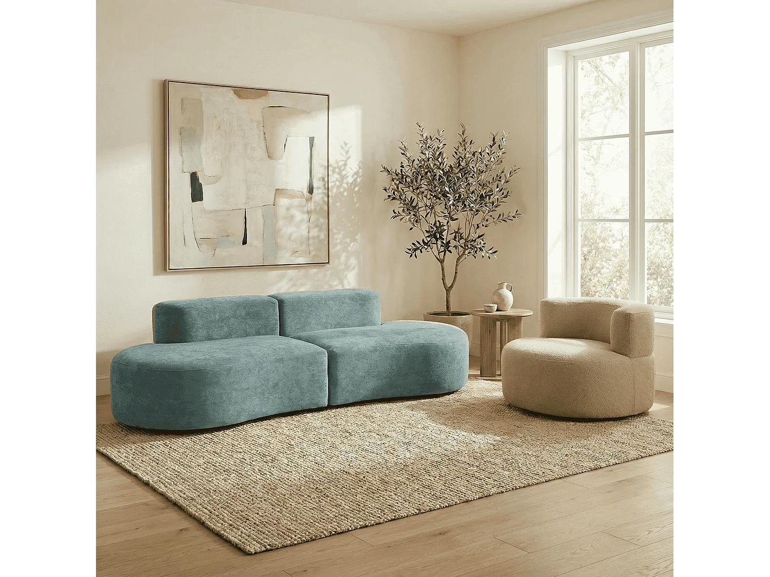 Pack lounge canapé et fauteuil - sauge et sable