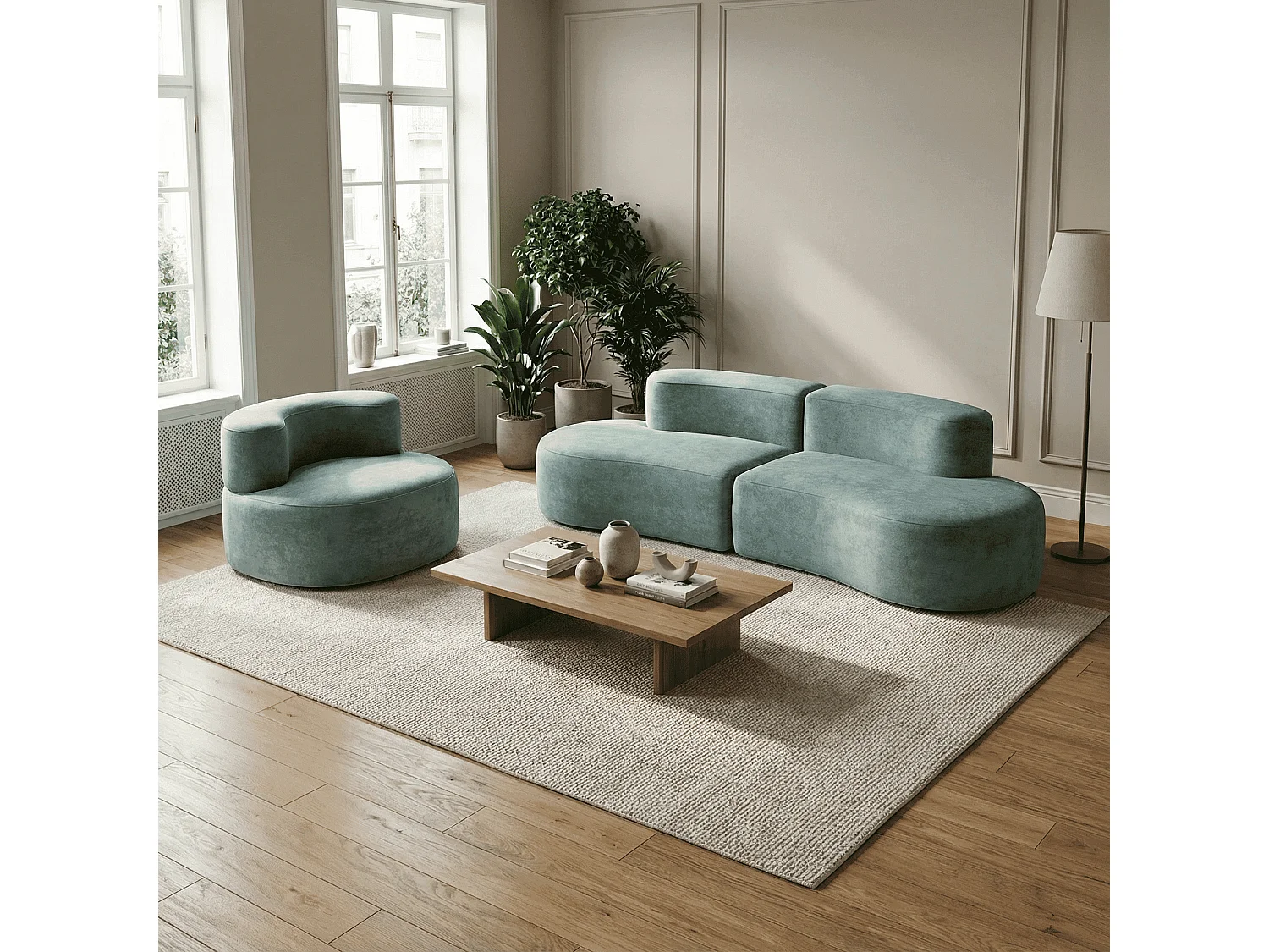 Zestaw Lounge sofa i fotel – szałwia