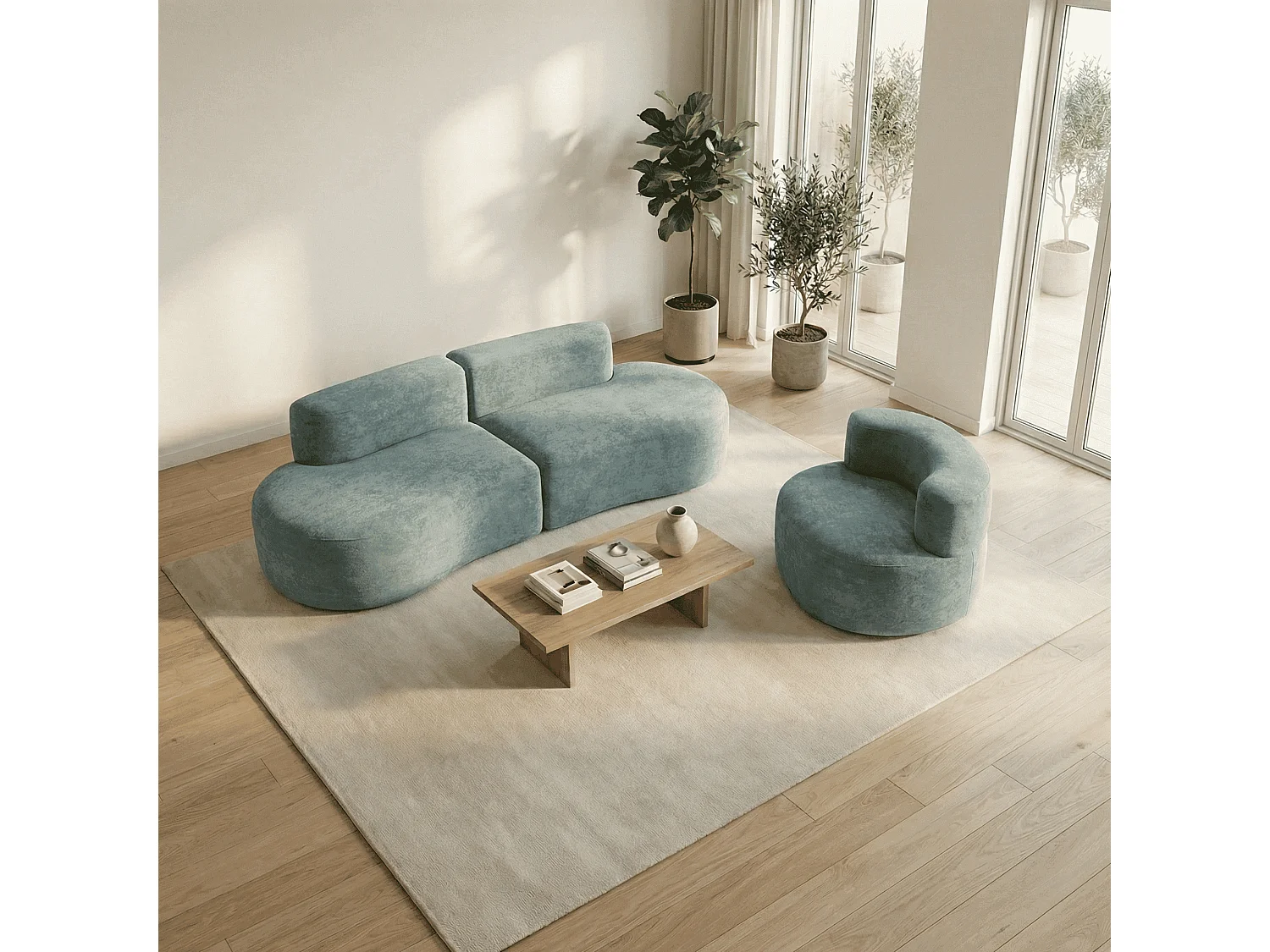 Zestaw Lounge sofa i fotel – szałwia