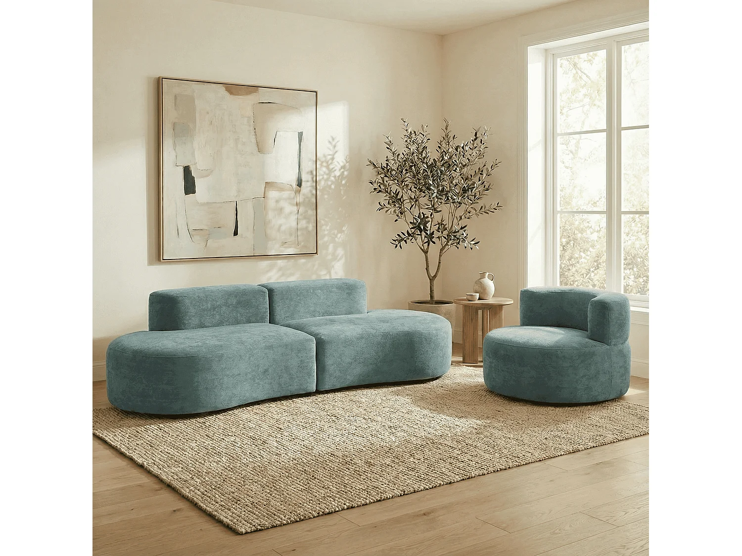 Zestaw Lounge sofa i fotel – szałwia