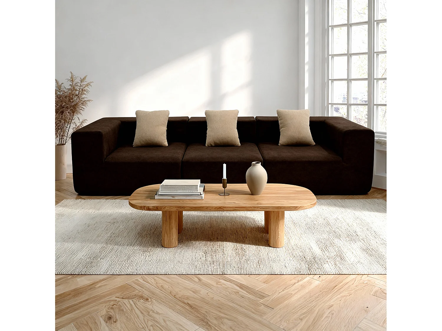 Coco Living Canapé Compressé  3 places Pure en flannelle - chocolat et beige