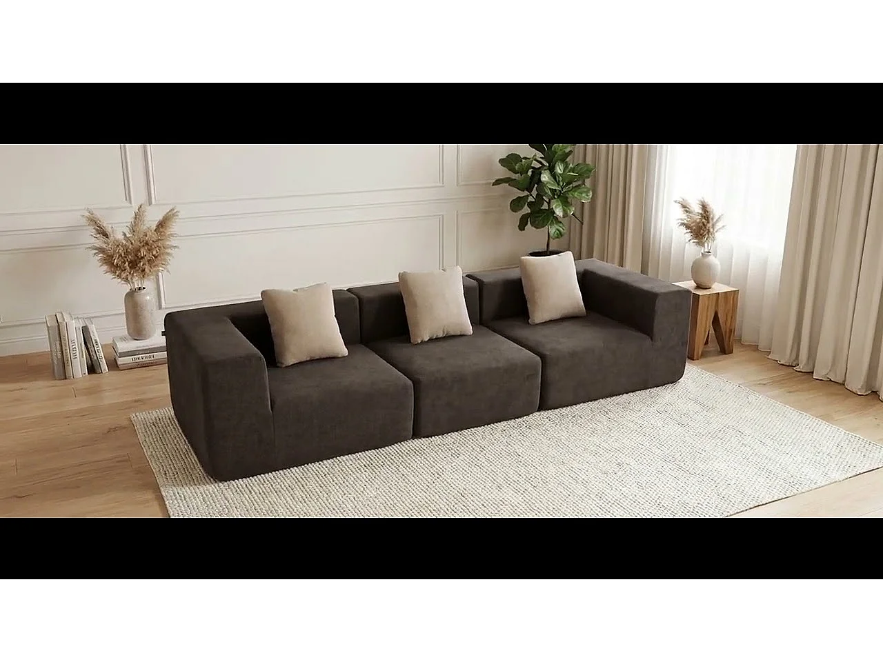 Coco Living Canapé Compressé  3 places Pure en flannelle - chocolat et beige