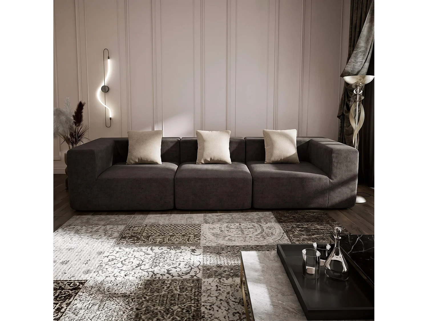 Coco Living Gecomprimeerde 3-zitsbank Pure in flanel -Chocolade en beige