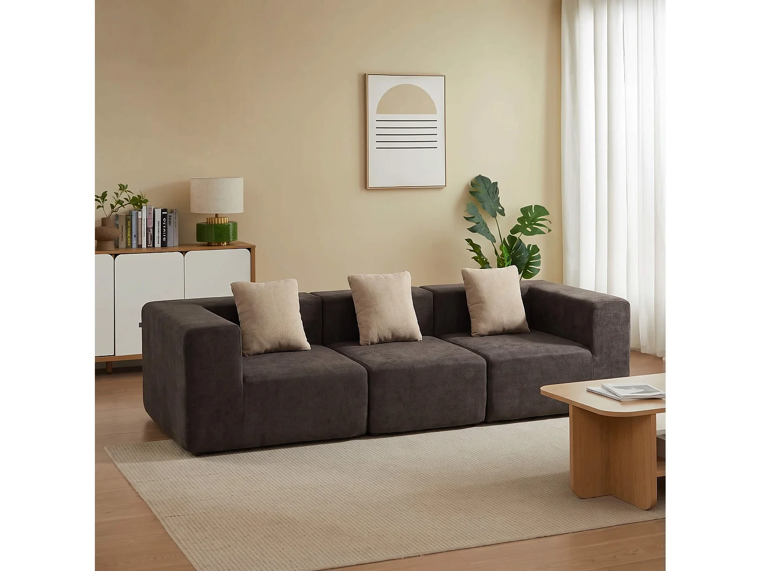 Coco Living Gecomprimeerde 3-zitsbank Pure in flanel -Chocolade en beige
