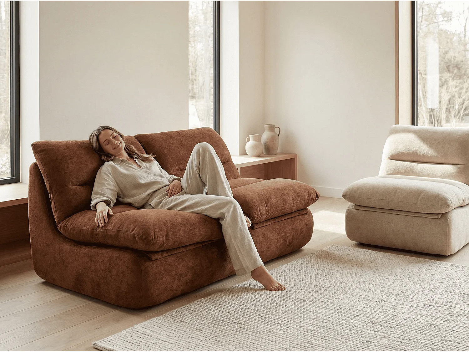 Coco Living Nuvia Living Set 3-Sitzer - Schokolade und Sand