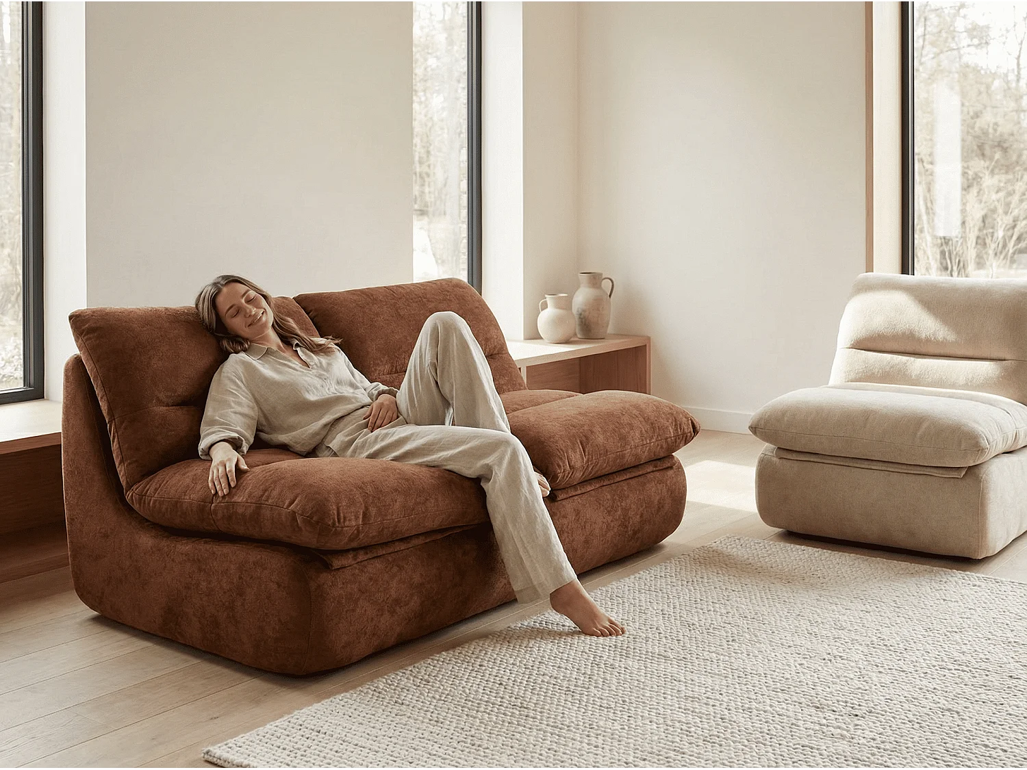 Coco Living Pack Nuvia Living 3 places - chocolat et sable