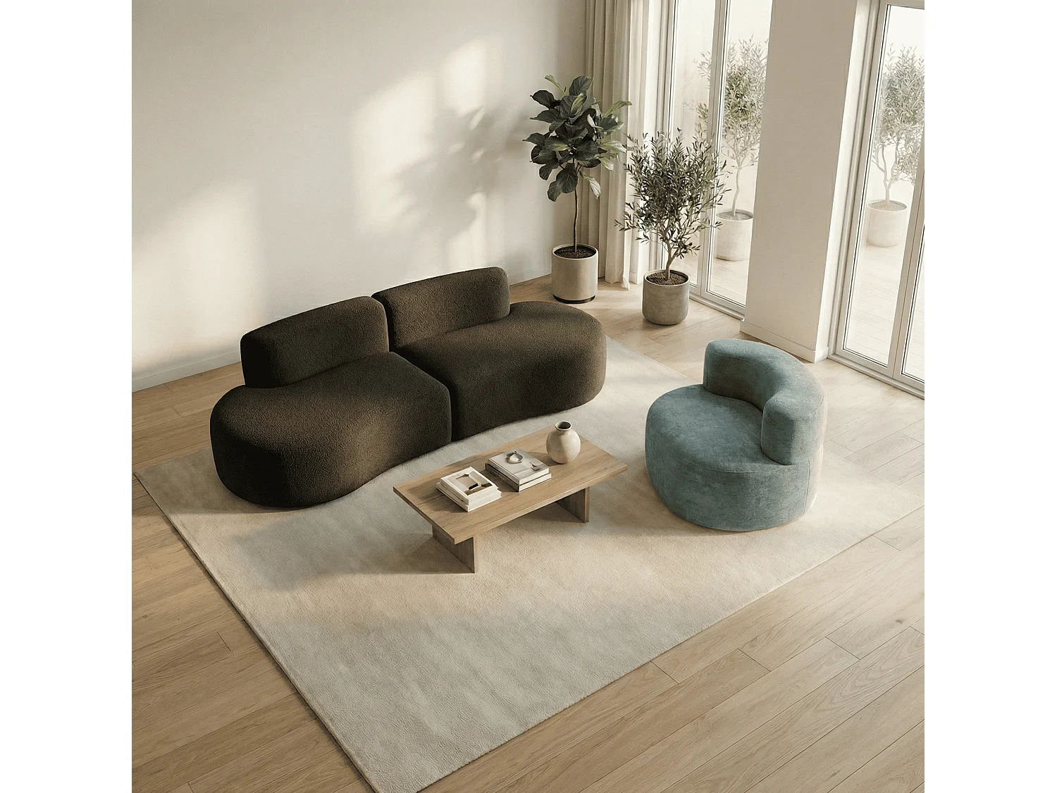 Coco Living Pack Lounge canapé 3 places et fauteuil - chocolat et sauge