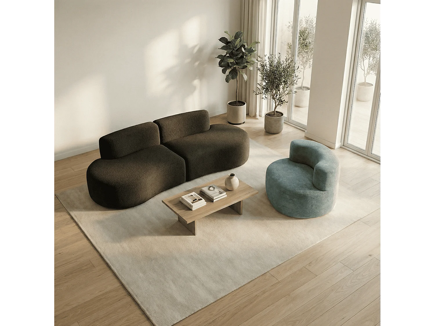 Coco Living Pack Lounge canapé 3 places et fauteuil - chocolat et sauge