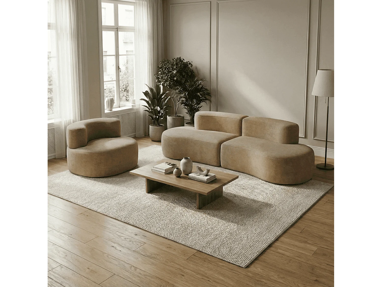Pack lounge canapé et fauteuil - sable