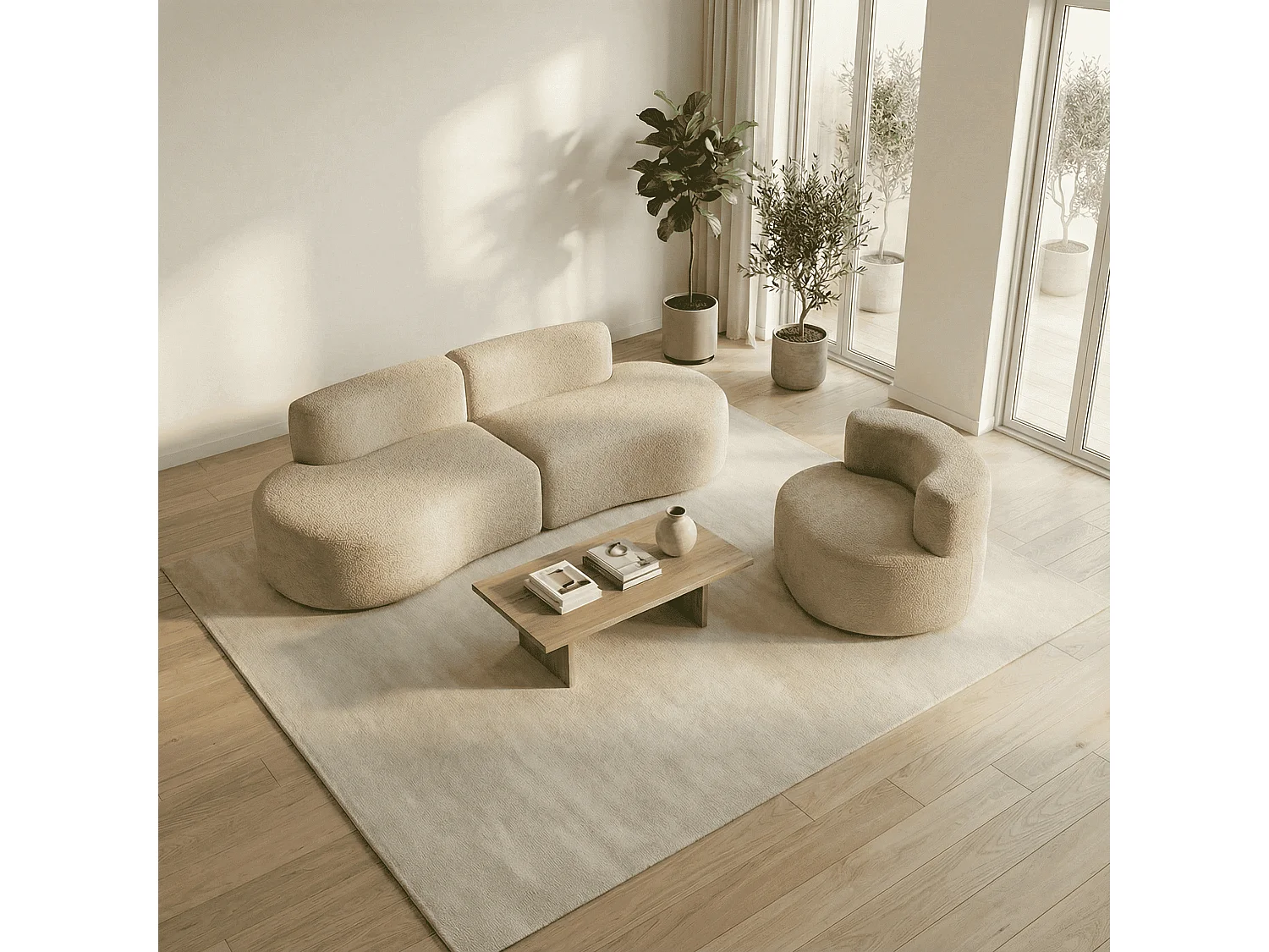 Pack lounge canapé et fauteuil - sable