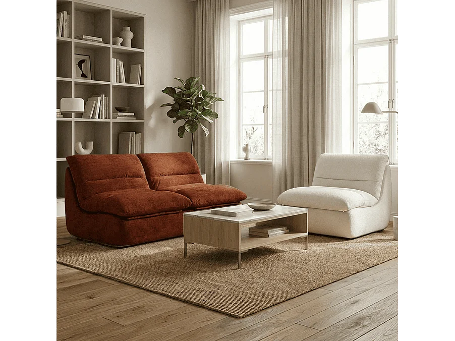 Coco Living Pack Nuvia Living 3 places - chocolat et blanc