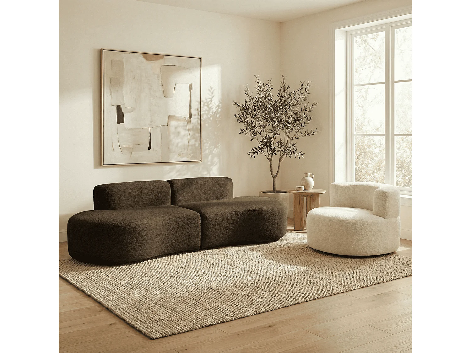 Coco Living Lounge-Set Sofa und Sessel - Schokolade und Weiß