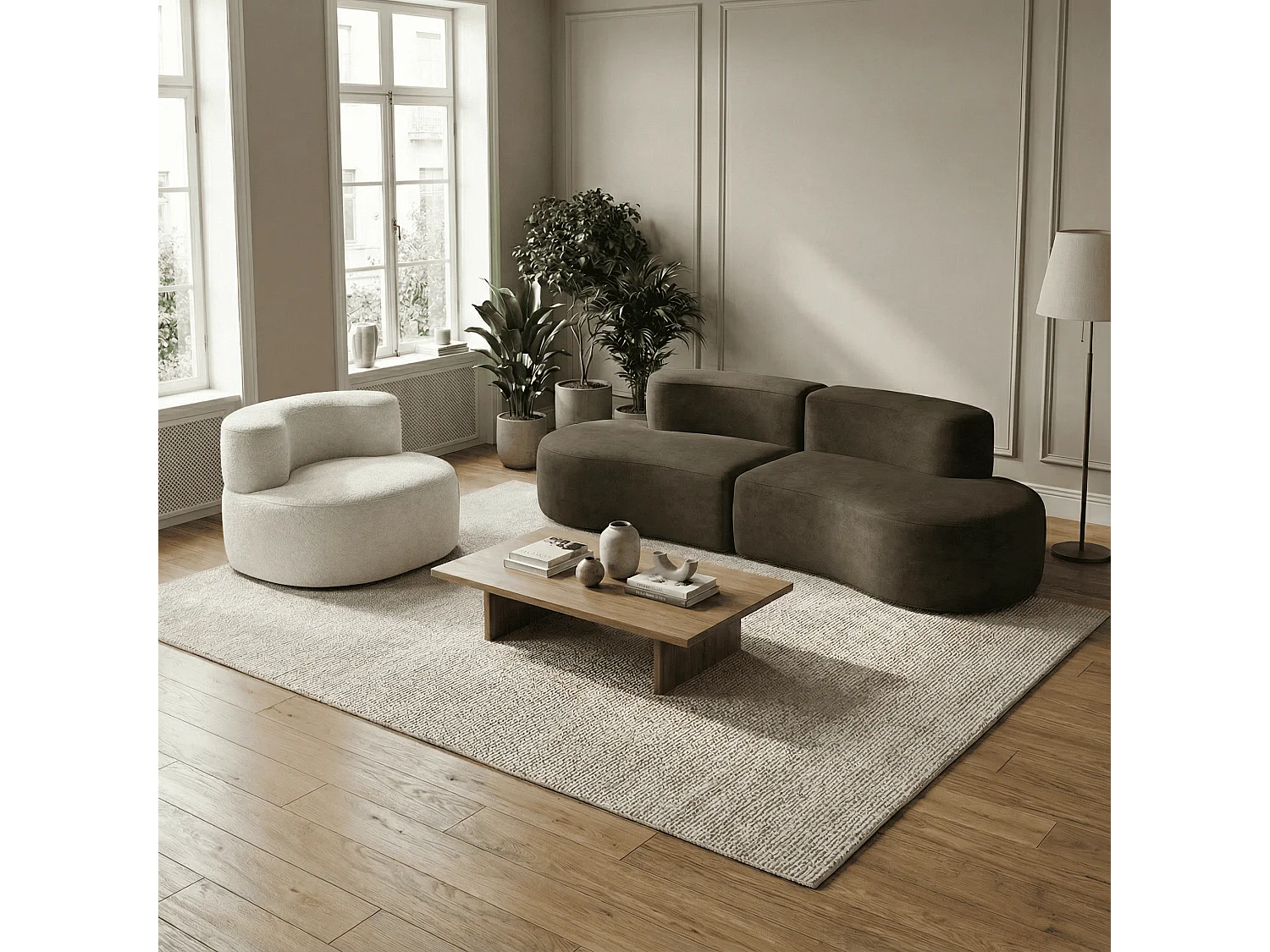Coco Living Pack Lounge Canapé et fauteuil - chocolat et blanc