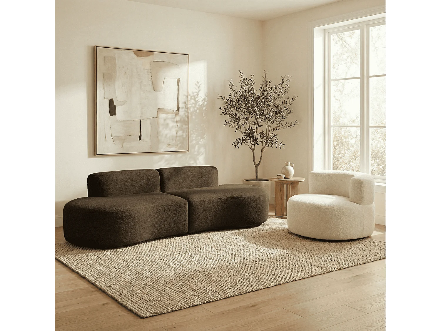 Coco Living Pack Lounge Canapé et fauteuil - chocolat et blanc