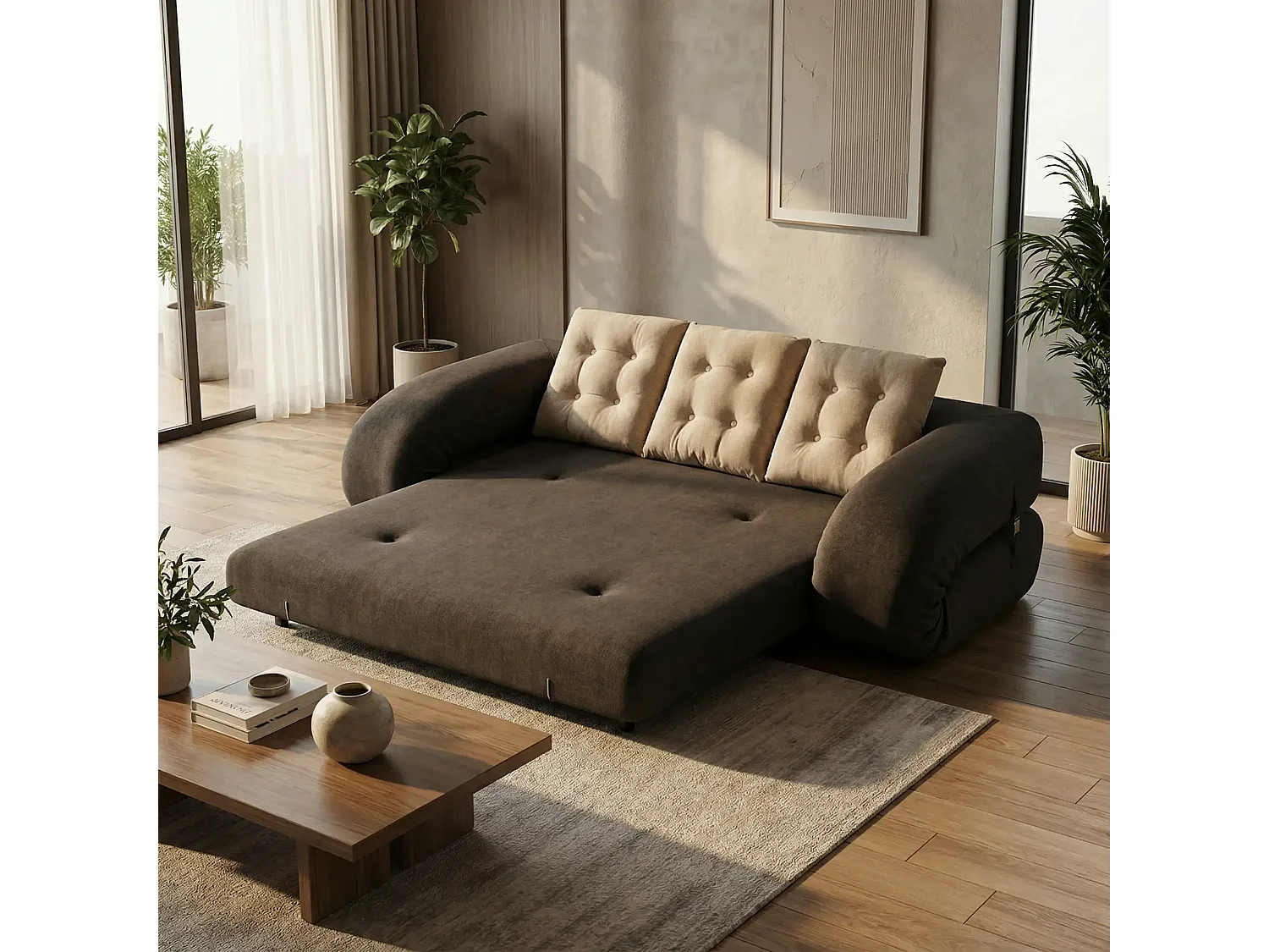 Canapé Convertible Okoa 2 places - marron sable