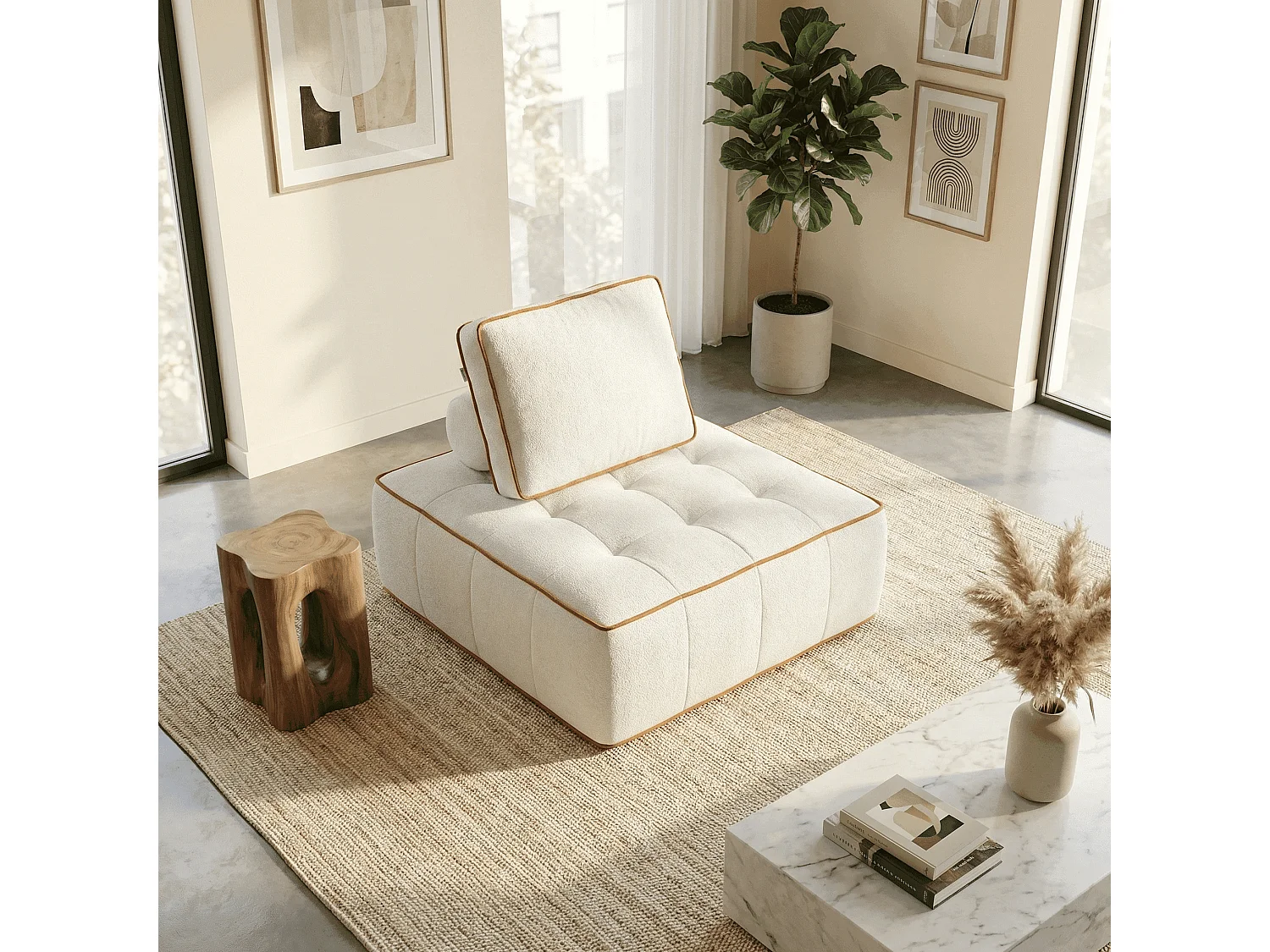 Fauteuil zen 1 place - blanc et orange