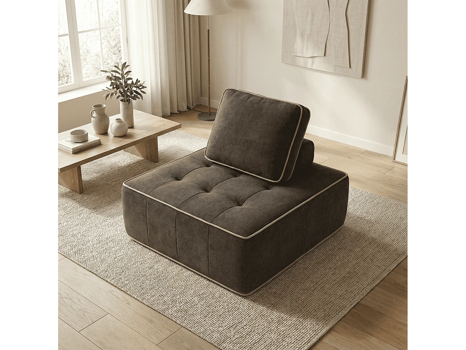 Fauteuil zen 1 place - chocolat et sable