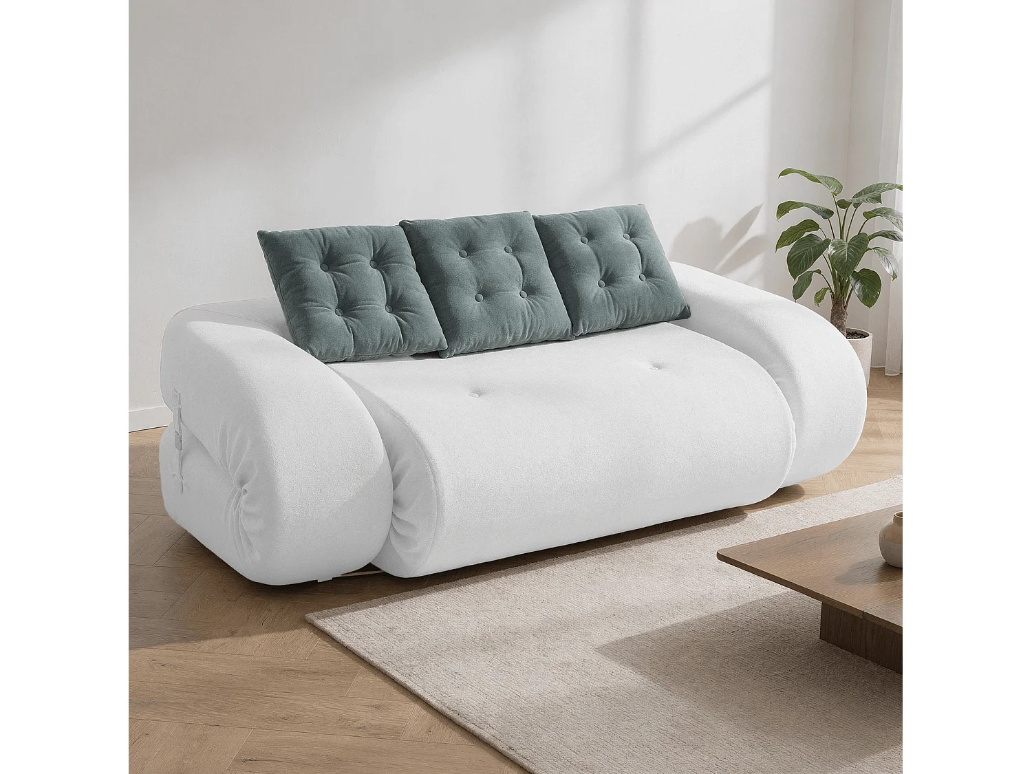 Coco Living Canapé Convertible Okoa 2 places - blanc et sauge