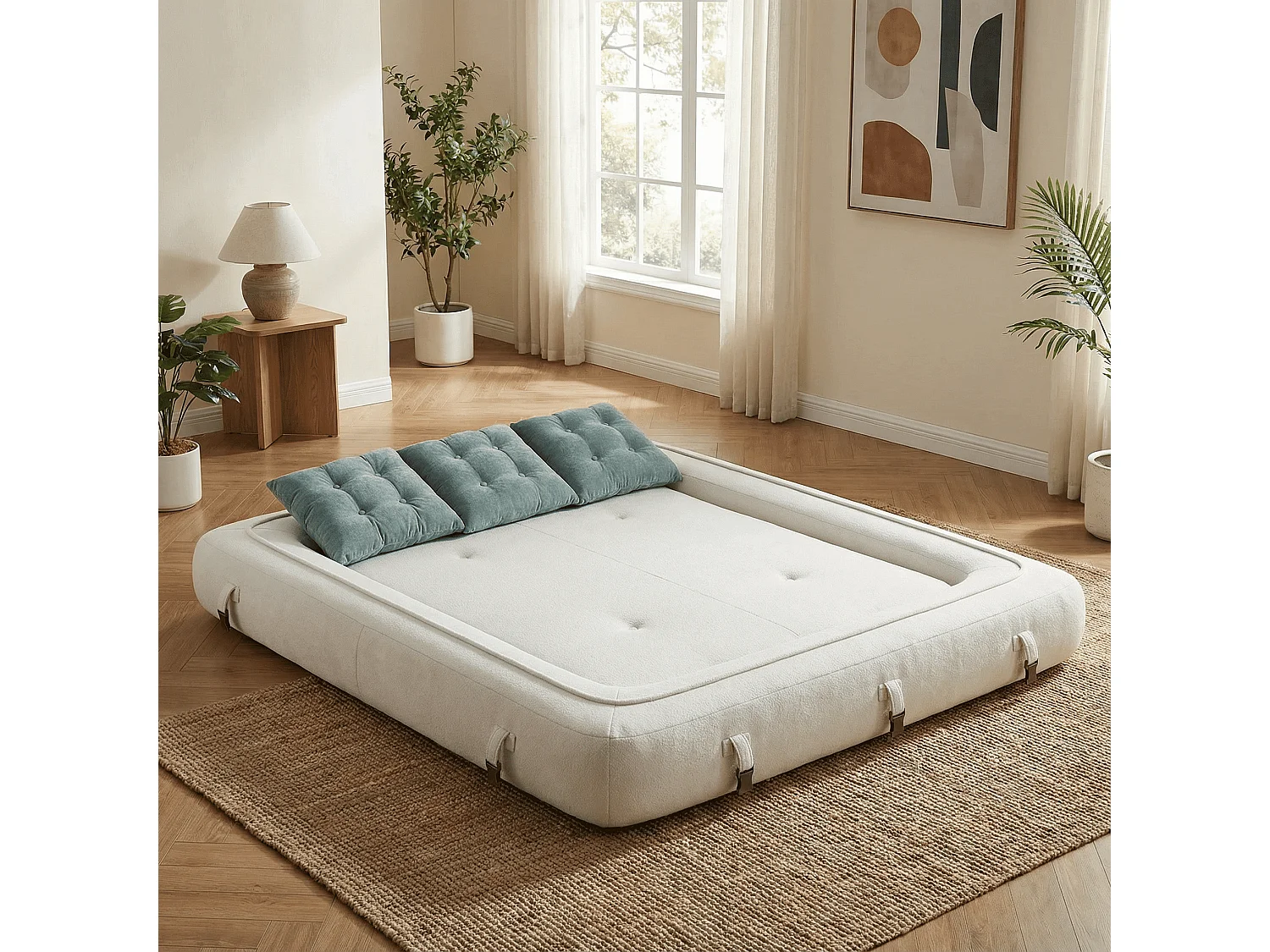 Coco Living Canapé Convertible Okoa 2 places - blanc et sauge