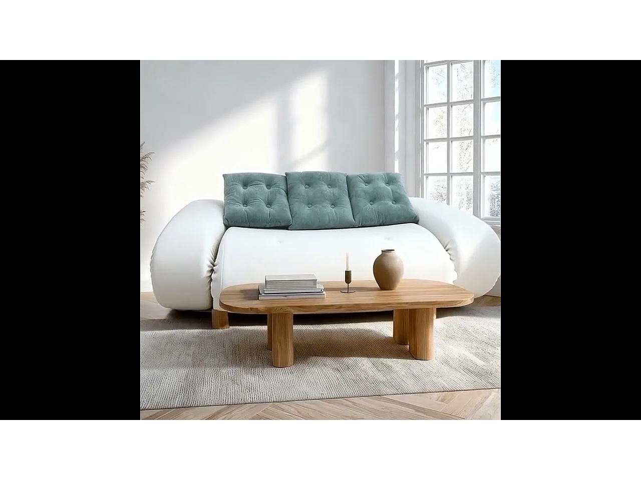 Coco Living Canapé Convertible Okoa 2 places - blanc et sauge