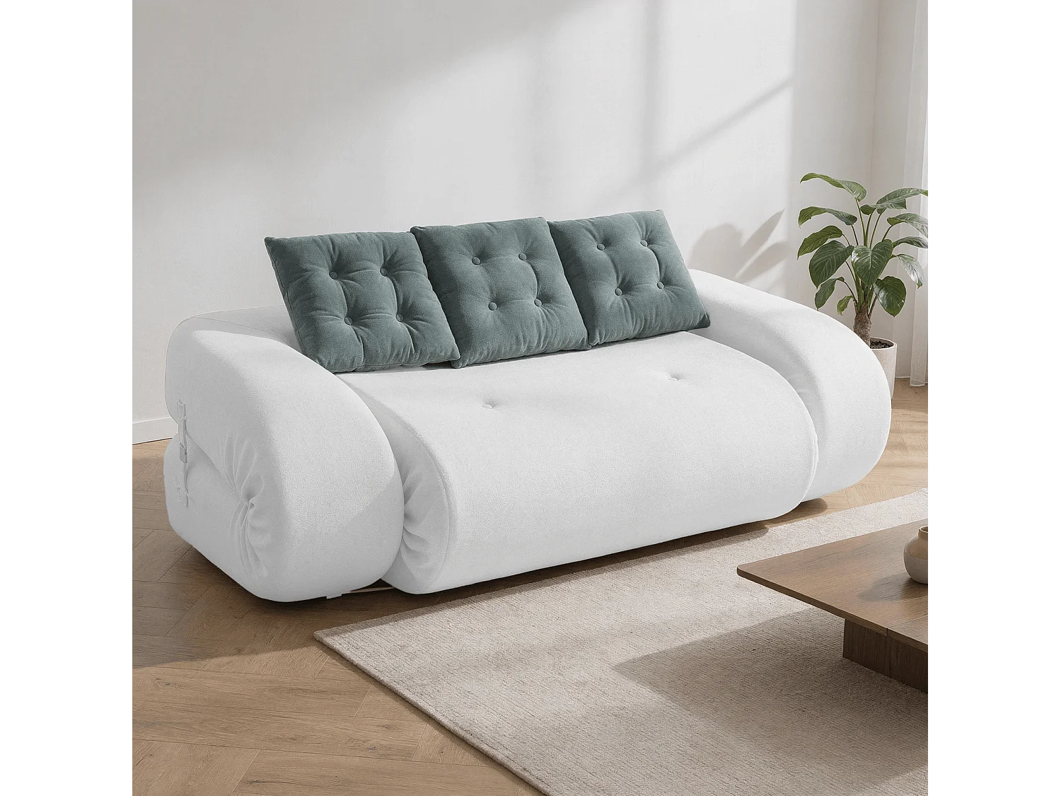 Coco Living Canapé Convertible Okoa 2 places - blanc et sauge